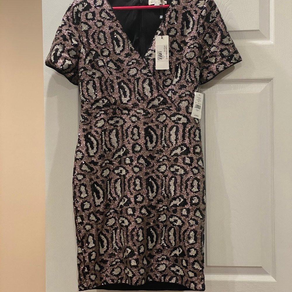 Rose gold short V-neck sequin dress